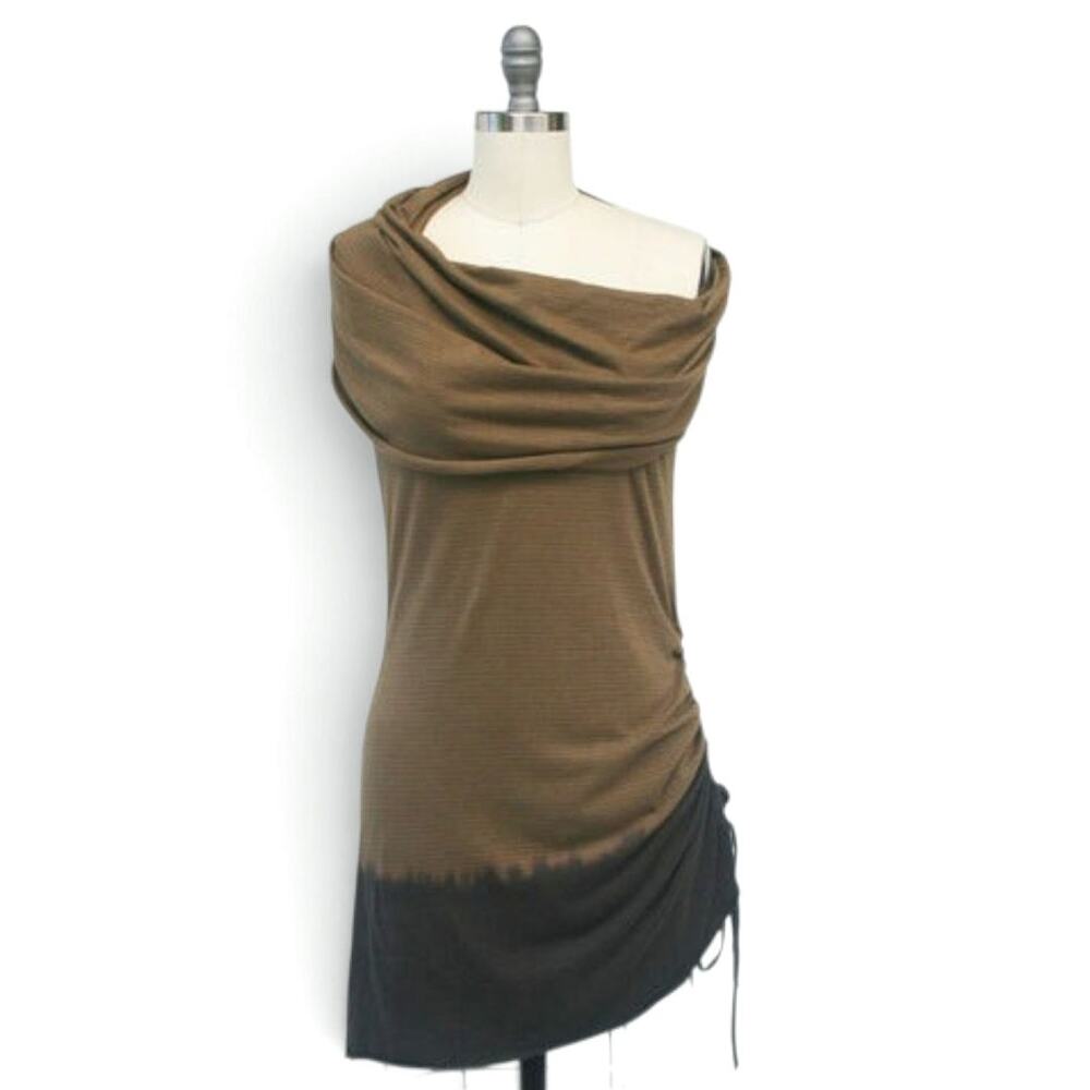 Raw Earth Wild Sky Organic Cotton Cowl Neck Ruched Tunic Top Green S Boho